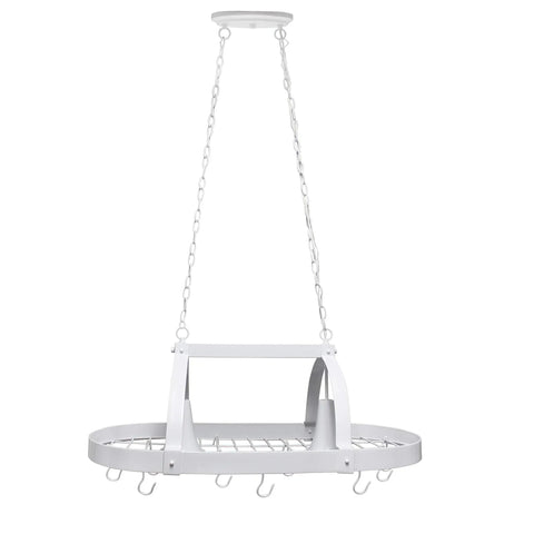 Two-Light Kitchen Pot Rack With Down Lights In Brushed Nickel Finish, 35.5 Inch Long, Ceiling Mount With Two 3-Foot Chains