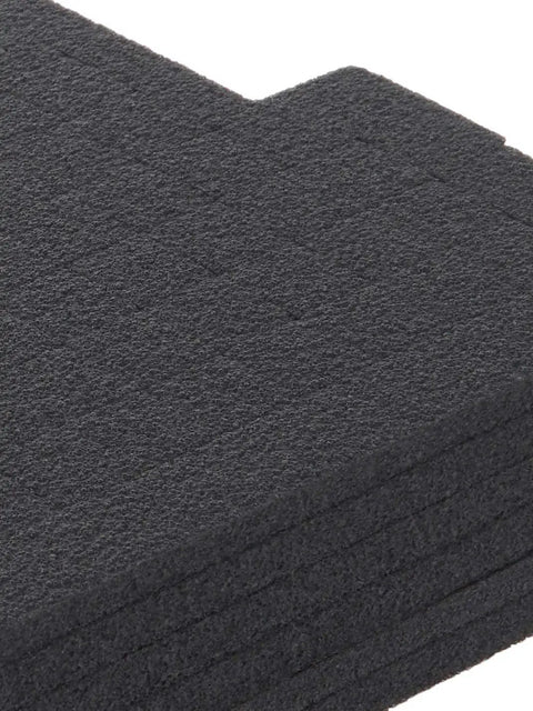 Close-up of a black Tool Organization Foam Insert For TSTAK System With Removable Blocks For A Customizable Setup, lightweight and rigid foam