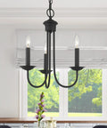Three Light Black Steel Chandelier For Home Decor With Classic Estate Style Vibe Vintage Inspired Ceiling Fixture Durable Black Finish Perfect For Living Room Or Bedroom Soft Lighting Easy Hardwire Install Elevates Any Space in dining room