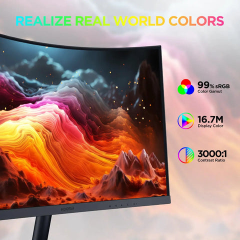 27 Inch Curved FHD 1080p Gaming Monitor With 144Hz Refresh Rate, 1500R VA Panel showing vibrant display, image close-up