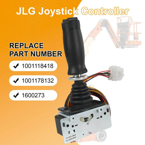 Heavy Duty Joystick Controller Replacement For JLG Boom Lifts Part 1001118418 close-up view with wiring harness and grip