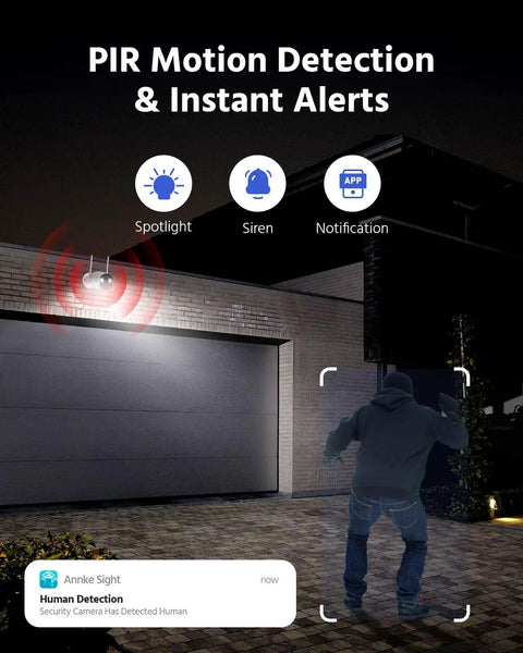 Outdoor setup showing Solar Wireless Security Camera Kit For Outdoor Home Surveillance with PIR Human Detection feature.