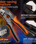 Workhorse Ratcheting Wire Crimping Tool With AWG 22 To 14 Carbide Jaws And Solid Grip for precise crimping on spade connectors.
