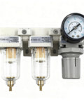 Dual Air Filter And Regulator Combo With Water And Oil Trap Separator And Drying System Pressure Gauge 0 To 150 Psi Manual Drain