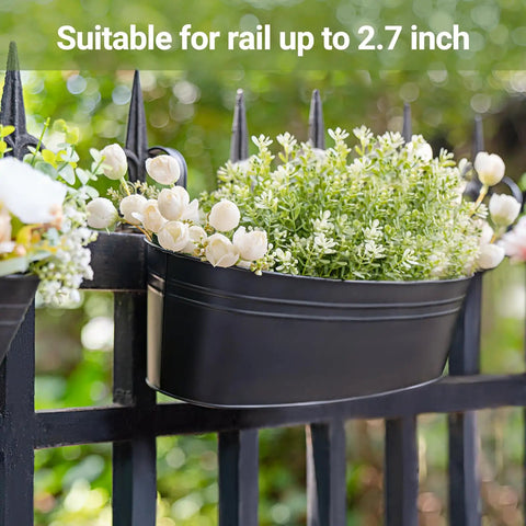 Three Piece Metal Hanging Flower Pots For Railing And Fence Outdoor Planter 15.7 Inch Hanging Bucket Pots With Detachable Hooks