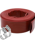 Red pool backwash hose, 2 in x 50 ft, extra heavy-duty discharge hose with metal hose clamps