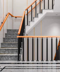 Rock Solid Square Stair Baluster Posts With 270 Degree Flex Metal Railing Spindles And Flat Bracket for stylish indoor staircase.