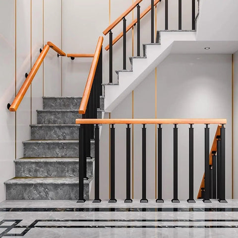 Rock Solid Square Stair Baluster Posts With 270 Degree Flex Metal Railing Spindles And Flat Bracket for stylish indoor staircase.