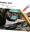 Person using Heavy Duty Rubber T Handle Draw Latches with Flexible Grip for Hood Locking on an open car hood.