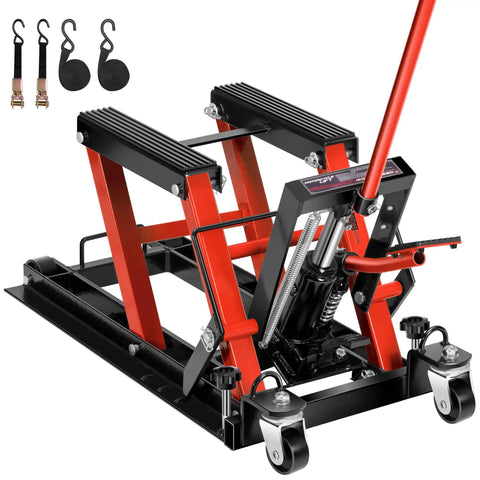 Heavy Duty Hydraulic Motorcycle Lift Jack Up To 1500 Lbs Portable Steel ATV Lift Stand With Wheels And Handle Great For Motorcycles Dirt Bikes And ATVs Red