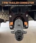 Detachable 7 Way RV Style Trailer Plug With IP68 Waterproof Seal 2 Pack installed on vehicle showing 7 pin wiring plug.