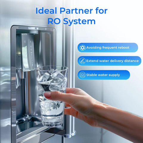 Sturdy Small Water Pressure Tank Ideal For Tankless Reverse Osmosis Systems And Fridges with glass of ice water.