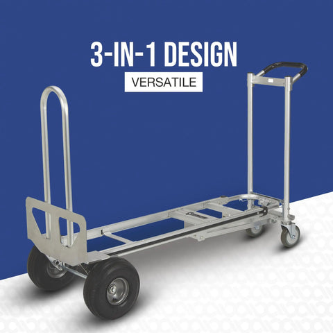 3-In-1 Aluminum Hand Truck And Platform Cart With Stair Climber Converts Between Upright Hand Truck Flat Platform And Stair Climbing Modes 550 Lb Upright Capacity And 770 Lb Platform Load Heavy Duty Utility Cart, shown in flat platform mode