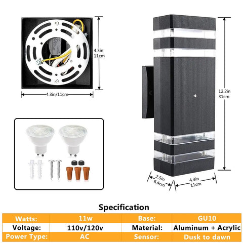 Dope Black Aluminum Dusk To Dawn Outdoor Wall Lights 4 Pack Up And Down Exterior Fixtures With Sensor For Front Door And House