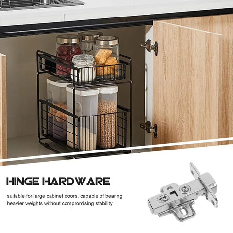 Heavy Duty Self-Closing Cabinet Hinges With Hydraulic Soft-Close, Thickened Cold Rolled Steel, Large Size, Quiet Operation For Kitchen Cabinets visible on open wood cabinet
