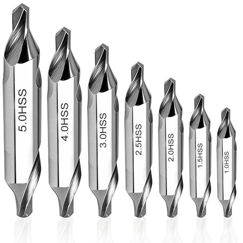 7 Piece M2 High Speed Steel Center Drill Bit Set For Metal Lathe Tools With 60 Degree Countersink Precise Hole Positioning Durable Bits In Sizes 1.0 1.5 2.0 2.5 3.0 4.0 5.0 mm No Fuss Portable Storage Case