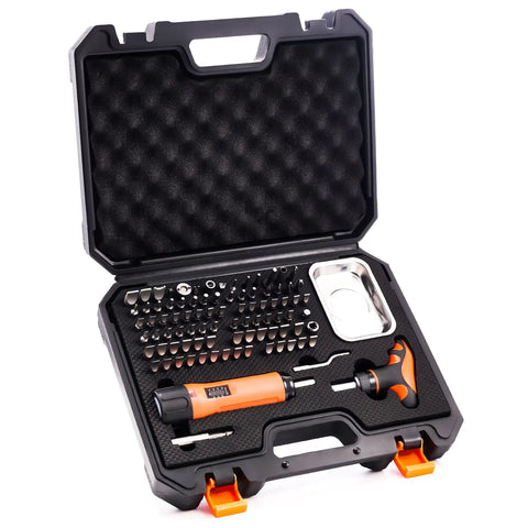 All-In-One Precision Quarter Inch Torque Screwdriver Set With Adjustable 10 To 70 Inch-Pounds, T-Bar Ratchet, in open case
