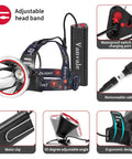Rechargeable LED Headlamp With USB Charger IPX4 Waterproof For Running Fishing Camping And Outdoor Adventures All Night Power Beast Bright High Low And Flash Modes Long Battery Life Yellow Light, featuring adjustable headband, waterproof switch, and ergonomic design with removable cable.