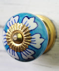 Blue Floral Ceramic Cabinet Knobs Set Of Six With Metal Backings White And Sky Blue Flower Design Screws Included 3.1 Inches High Decorative Hardware For Cabinets And Drawers Rustic Modern Home Accent