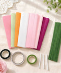 Crepe Paper Flower Kit With Floral Stem Wire And Tape Set For DIY Paper Flowers, Bouquet Craft Supplies, colorful sheets and wires