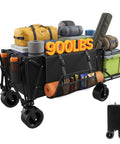 Beefy 49 Inch Folding Wagon Cart Heavy Duty 900 Lb Capacity With 300L Extra Large Cargo Space all-terrain wheels loaded with camping gear