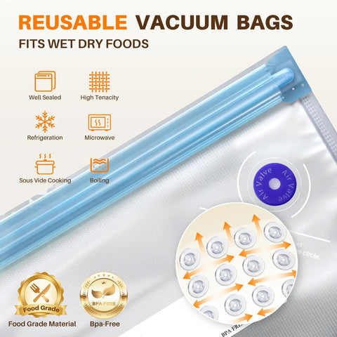 Compact Handheld Vacuum Sealer For Food Storage And Meal Prep, BPA-free reusable food storage bag features and benefits