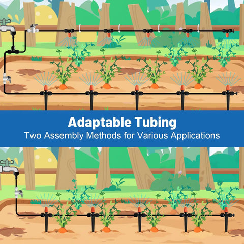 Easy Setup Quick Connect Micro Misting Kit For Garden Irrigation, adaptable tubing for raised beds and plant rows.