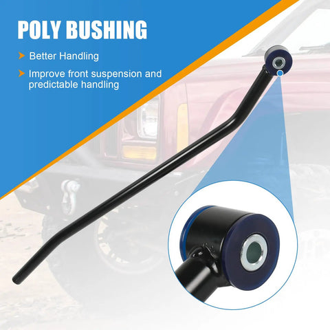 Beefed-Up Front Adjustable Track Bar For 4-6.5 Inch Lift Cherokee XJ 1984-2001 - Heavy Duty Forged Steel, Factory Style Bushing, Easy Adjust, Improves Alignment And Reduces Suspension Stress For 2WD And 4WD Jeep XJ, poly bushing close-up