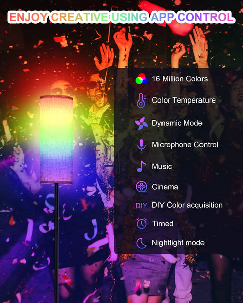 Tall RGB Smart Floor Lamp For Living Room, 67 Inch Dimmable Standing Lamp With Remote, party setting, vibrant colors