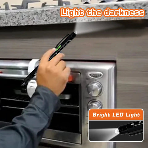 Man using 9 In 1 Multitool Pen Gift For Dad From Daughter Son Wife Stocking Stuffers For Easter Birthday Christmas with LED light on oven