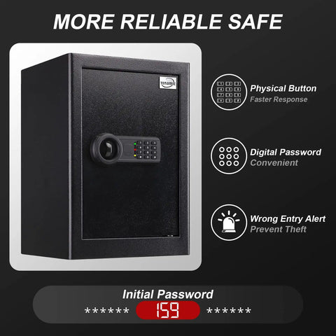 Fireproof And Waterproof Home Safe With Keypad Lock, 2.2 Cu Ft Large Lock Box Cabinet Safe, Solid Steel Construction