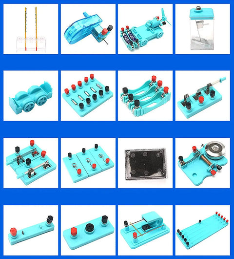 Electricity And Magnetism Kit For Students Hands On Physics Circuit Lab with 54 accessory pieces displayed in grid layout.