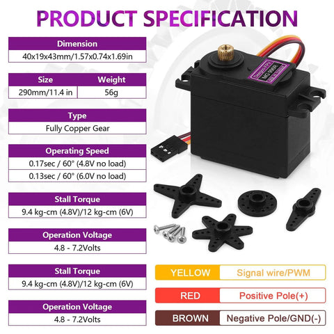 4 Pack High Torque Digital Servo Motors With Fully Copper Gears, 55g, 180 Degree Rotation, for RC Models and DIY Projects