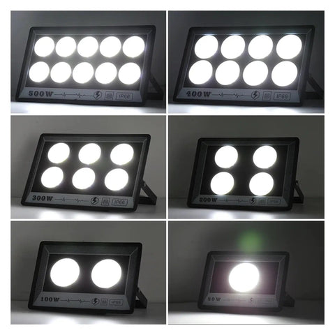 JUDYSSY Reflector Led Sporlight for Outdoor Projectors 220 50W 100W 200W 300W 400W 500W Ip65 Garden Flood Light showing multiple wattage options.