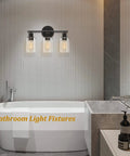 Three-Light Slick Oil Rubbed Bronze Bathroom Vanity Light With Clear Glass Shades Waterproof Modern Wall Sconce Over Mirror