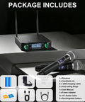 2.4GHz AI Auto Scan Wireless Microphone System Pro Set with receiver and accessories displayed