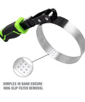 Swivel Oil Filter Wrench For 4-3/4 To 5-3/4 Inch Filters with Dimpled Steel Band Grippers and Padded TPR Handle
