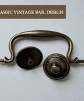 Vintage Bail Drawer Pull Set 4 Pack Antique Brass Cabinet Handles 3.75 Inch Center To Center For Dresser Cupboard Wardrobe And Kitchen Cabinets Classic Drop Design, showing antique brass finish.