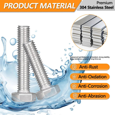 M6 Screws Kit 232 Pieces With Hex Nuts, Flat Washers, And Split Lock Washers, 16mm To 50mm Stainless 304 Fasteners For Automotive, Machinery, And Structural Projects, 304 stainless bolts