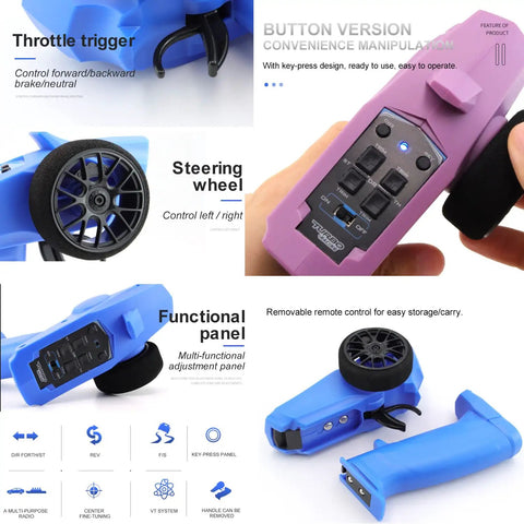 Turbo Racing 91803G VT 2.4GHz RC Transmitter and 3CH Radio with steering wheel and functional panel, black and blue.