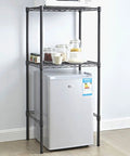 Suprima Adjustable Shelving The Mini Shelf Supreme In Gunmetal Gray With Dual Adjustable Shelves And Under Shelf Space For A Compact Mini Fridge Perfect For Dorm Rooms Small Offices Breakrooms Or Garages, holding a mini fridge and pantry items