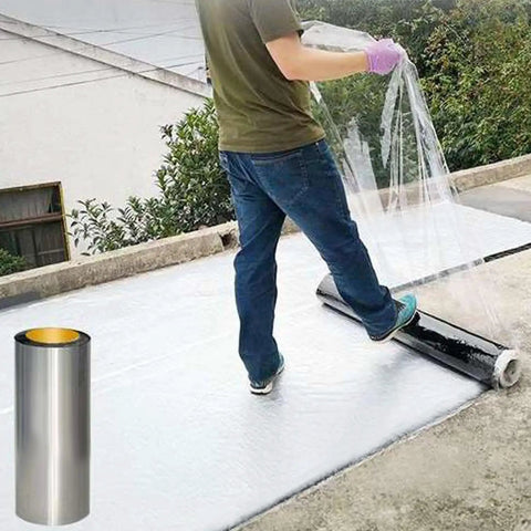 Beefy Leak Stopper Self Adhesive Roofing Tape For Shed Repairs Thick Polymer Asphalt Sealant Waterproof Flashing Tape With Aluminum Foil Backing No Sweat Peel And Stick Cover being applied to a roof surface.