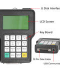 Standalone CNC Controller for 3 Axes With DSP Remote Hand Controller showing LCD screen, keyboard, U-Disk interface, and cable port.