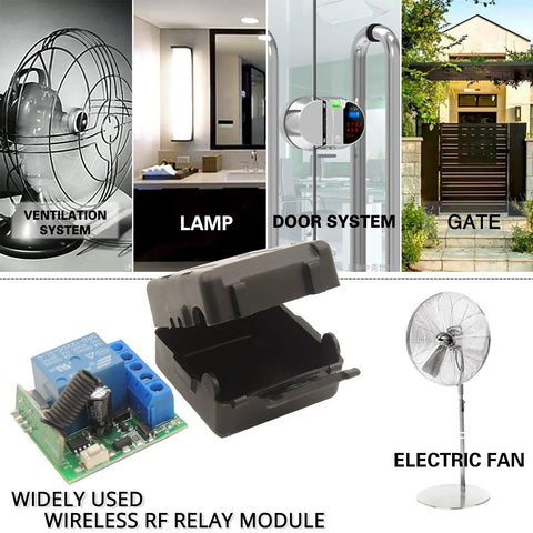 433MHz Universal Wireless Remote Control Switch Kit For 12V DC 1 Channel RF Relay Receiver Module Includes 5 Transmitters EV1527 Learning Code Remote System With Stable Signal Great Range Through Walls And Doors, 1-channel relay module for fan, lamp, gate, and door control