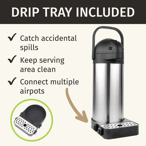 Big Batch Coffee Carafe With Pump And Drip Tray 74oz 2.2L Thermal Airpot For Hot Liquids 12 Hour Insulated Dispenser With Pump Easy Clean