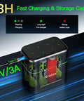 Top Shelf AA Rechargeable Lithium Batteries 3700Mah 8 Pack With Rapid Dock Charging Case showing fast charging case with indicator lights.