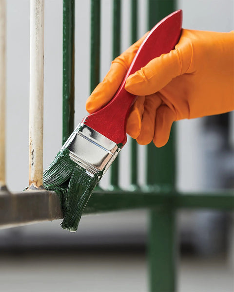 Orange Lightning Gloves OR-L Large Work-Ready used in painting, showcasing grip and dexterity in industrial tasks.