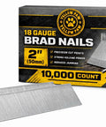 Stock Your Bench With A Sweet Ten Thousand Piece Set For Every Electric Or Pneumatic Nailer Delivering Rock Solid Galvanized Bite That Chews Through Wood With Zero Headache: 2-inch 18G brad nails bulk box.