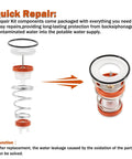 Repair Kit for 720A Pressure Vacuum Breaker Backflow Preventer Compatible with One Half Inch Three Quarter Inch and One Inch Models RK1 720A DIY Friendly Replacement Parts for Quick Freeze Damage Repair and Easy Install shown as components with bonnet washer, O-ring, spring, poppet spider assembly.
