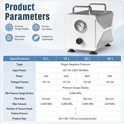 Heavy Duty Oil-Free Diaphragm Vacuum Pump For Lab Use With Negative Pressure Suction And Flow Control. No Messy Oils Needed, This Beast Offers Powerful Unidirectional Airflow, Precision Performance, And Durable Protection For Efficient Daily Workflows.